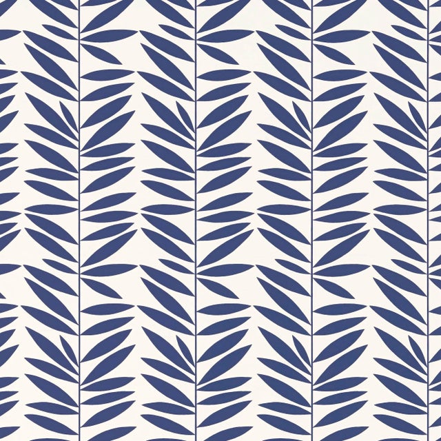 Sample - Schumacher Leaf Stripe Wallpaper in Marine For Sale