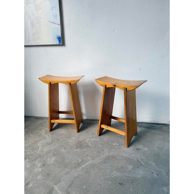 Japanese Style Pine Stools, Scandinavia, 1950s, Set of 2 For Sale - Image 10 of 18