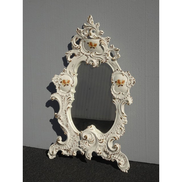 French Country Vintage Capo Di Monte Italian White Floral Mirror 43"h For Sale - Image 3 of 13