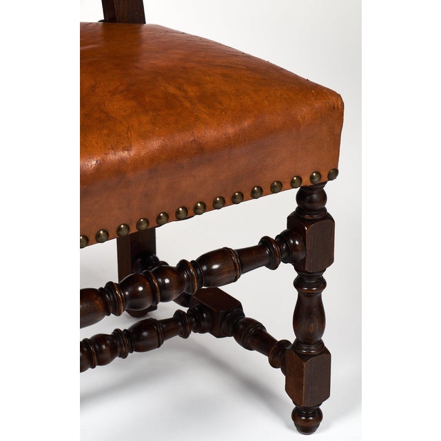 Late 19th Century Six Louis XIII Style Leather Dining Chairs For Sale - Image 5 of 9