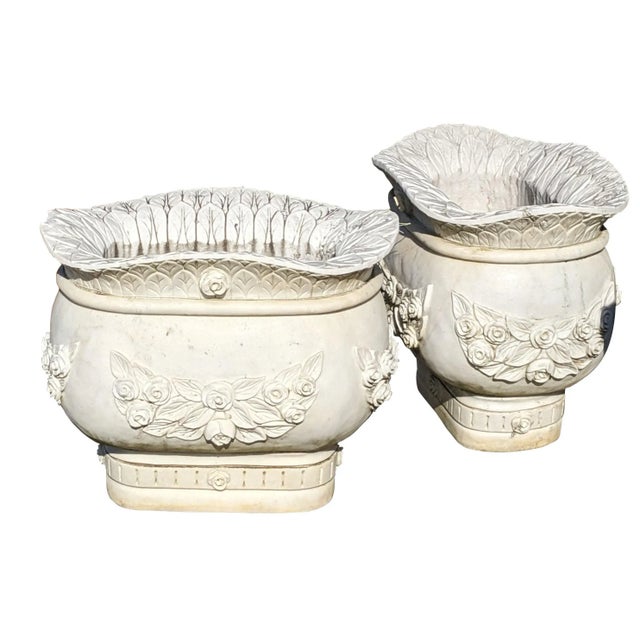 Italian Monumental Italian Rose Marble Jardinières Garden Planters - Set of 2 For Sale - Image 3 of 12