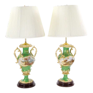 Early 20th Century Royal Worcester Hand-Painted and Gilt Porcelain Table Lamps