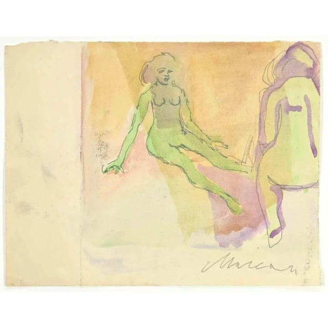 Nudes is a Watercolor Drawing realized by Mino Maccari (1924-1989) in the 1950s. Hand-signed on the lower. Good condition....