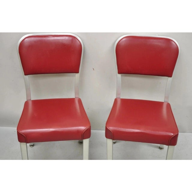 Art Deco Mid 20th Century Vintage General Fireproofing GoodForm Aluminum Red Vinyl Side Chairs - A Pair For Sale - Image 3 of 11