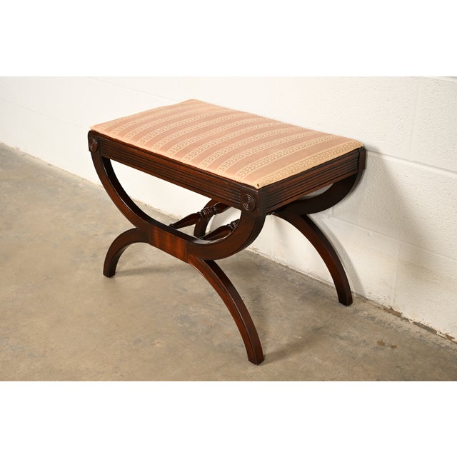 Kindel Furniture Regency Carved Mahogany Curule Vanity Bench or Stool For Sale - Image 12 of 12