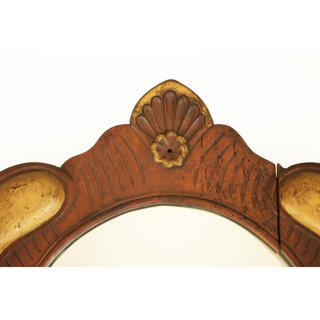 Mid-Century Giltwood Carved Wooden Frame and Oval Mirror, Europe, 1900 For Sale - Image 3 of 8