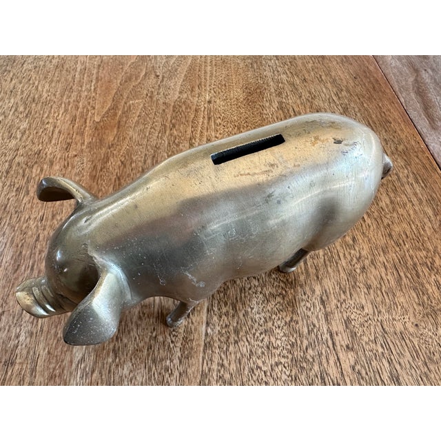 1970s Vintage Solid Brass Pig Bank, 10″ Long, C. 1970s For Sale - Image 5 of 6