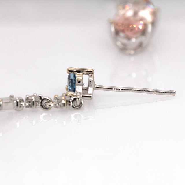 Metal Morganite & Aquamarine Earrings With Earth Mined Diamonds in Solid 14k Gold- Set of 2 For Sale - Image 7 of 7