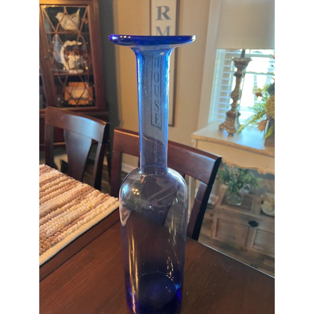 Holmegaard Gulvase Otto Brauer Style Blue Art Glass Vase standing at 17 inches tall.