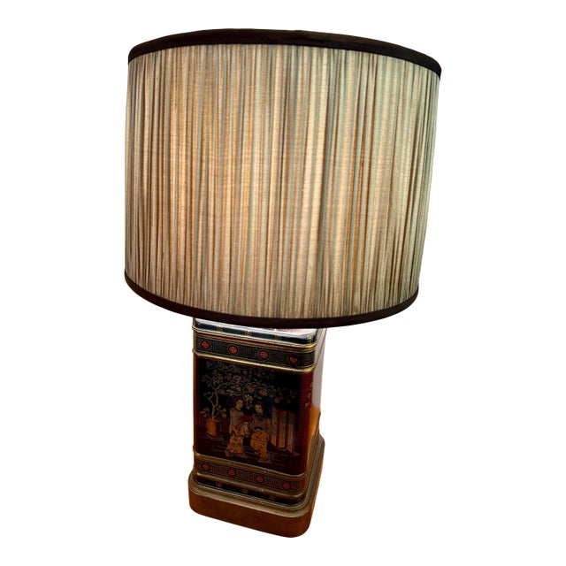 Vintage Tea Caddy Lamp W/ Silk Shade For Sale