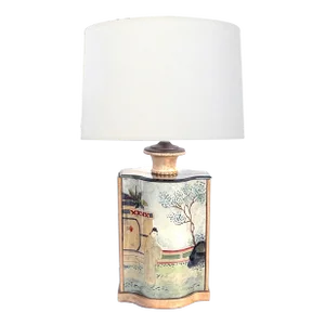 1940s French Reverse-Painted and Mirrored Arbalete-Form Lamp