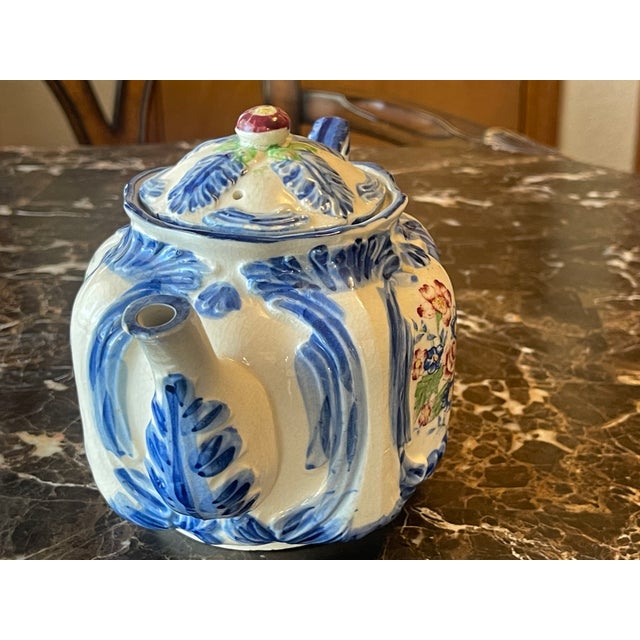 1990s 1970s Glazed Ceramic Floral Teapot For Sale - Image 4 of 7