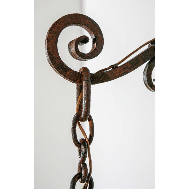 French Provincial Early 20th Century Large Decorative Iron & Brass Exterior Sconce With Extended Mounting Bracket For Sale - Image 3 of 10