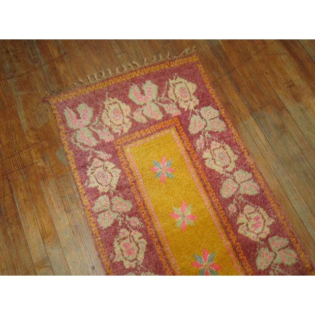 Boho Chic Vintage Bright Yellow Turkish Tulu Runner - 2'6" x 11'10" For Sale - Image 3 of 7