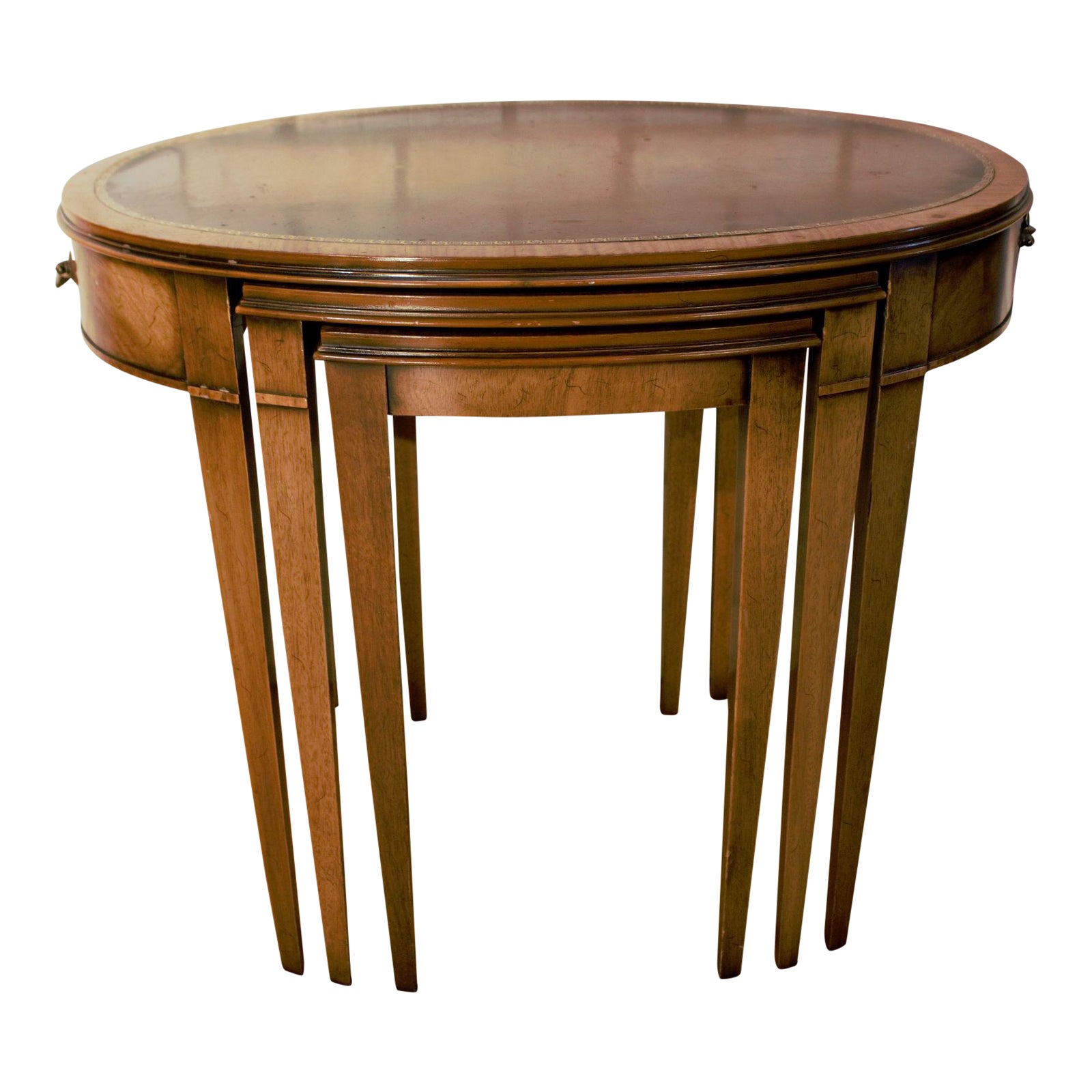 1970s Henredon Heritage Regency Style Oval Leather Top Nesting Tables