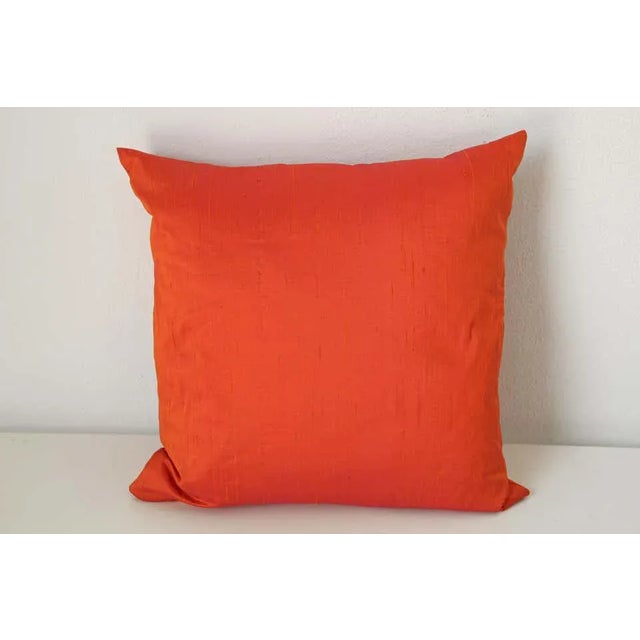 Late 20th Century Decorative Burnt Orange Raw Silk Throw Pillow For Sale - Image 5 of 12