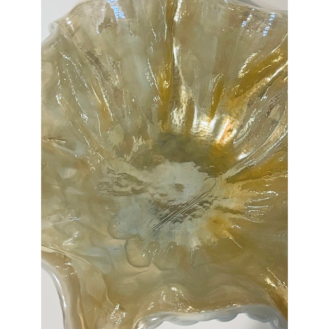 Murano Large Mid-Century Italian Murano Art Glass Centerpiece Bowl – Golden Iridescent & Lattimo Cobblestone For Sale - Image 4 of 7