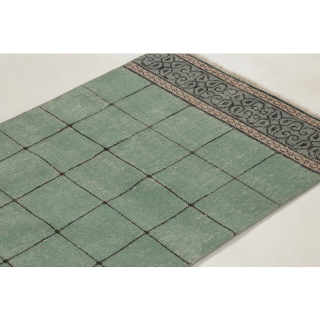 Rug & Kilim Vintage Turkish Distressed Runner in Mint Green Geometric Design - Rug & Kilim For Sale - Image 4 of 9