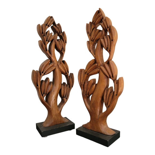 Vintage 1960s Teak Modernist Sculptures - a Pair For Sale