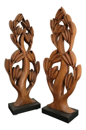 Vintage 1960s Teak Modernist Sculptures - a Pair