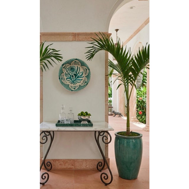 Vintage Moroccan Hand-Painted Green & White Ceramic Lebrillo Bowl For Sale - Image 10 of 12