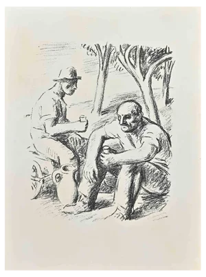 Wilhelm Gimmi, Farmers, Lithograph, 1955