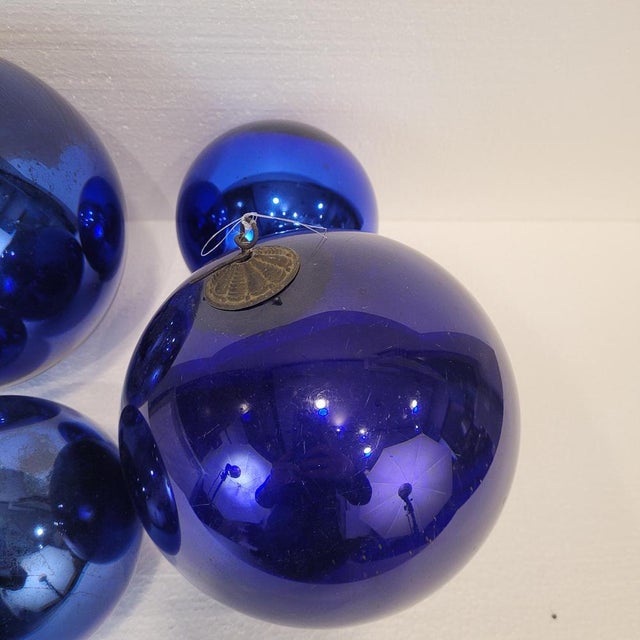 Late 19th Century Indigo Blue Spheres in Eglomisé Glass, France, 1930s, Set of 4 For Sale - Image 15 of 18