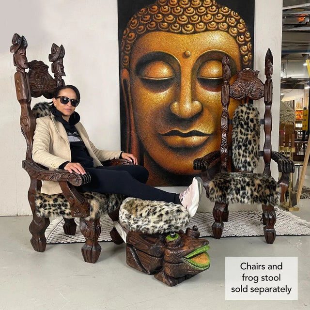 Restored Witco Tiki Carved Wood Frog Ottoman Toad Stool For Sale - Image 12 of 13