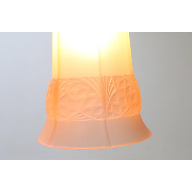 Art Deco Chandelier with Etched Pink Glass Shades, 1930s For Sale - Image 4 of 11