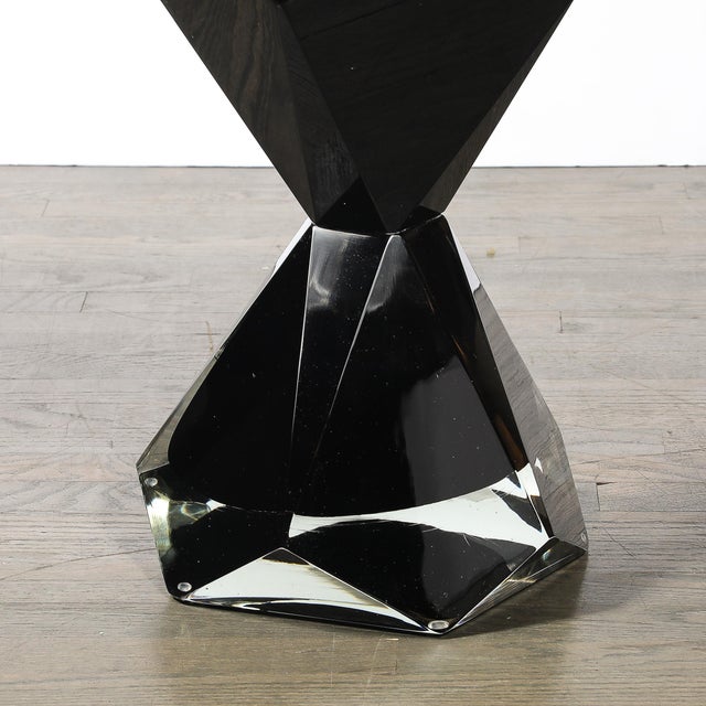 Modernist Handblown Murano Jet Black Faceted Hourglass End Table For Sale In New York - Image 6 of 7