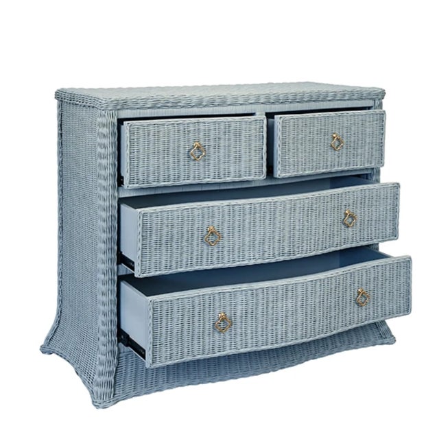 Contemporary Matthew Izzo Home Celine Light Blue Rattan Four Drawer Chest For Sale - Image 3 of 7