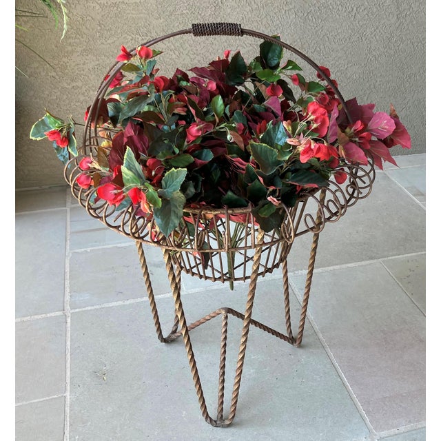 Circa 1980 Nicely-Sized Victorian-Style Steel Wirework Planter Basket & Forged Steel Stand – 2 Pieces For Sale - Image 18 of 18