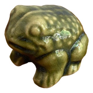 Late 20th Century Tiny Ceramic Frog Figurine For Sale