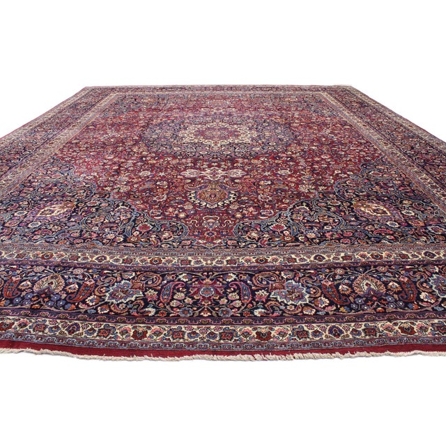 Burgundy Antique Persian Mashhad Rug, 15'09 X 19'00 For Sale - Image 8 of 10