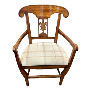 Vintage Milling Road by Baker Maple Armchair With Neutral Plaid Upholstered Seat For Sale
