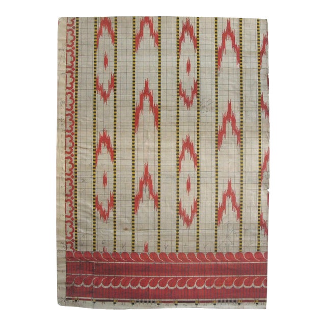 Antique Textile Design Gouache on Paper For Sale
