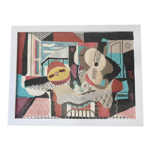 Vintage "Mandolin and Guitar" Picasso Needlepoint Tapestry Framed Mid Century