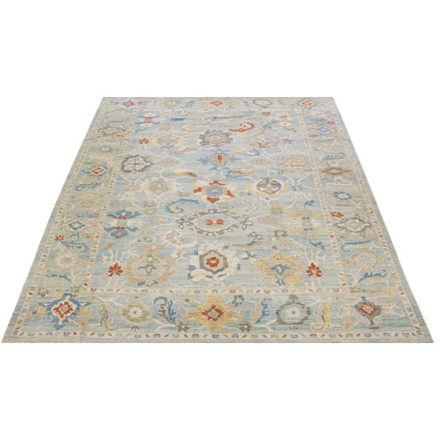 Modern Early 21st Century Blue Handmade Modern Sultanabad Wool Rug With Allover Pattern For Sale - Image 3 of 7