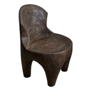Sculptural Lounge Chair Carved From Solid Suar Wood, Modern Organic For Sale