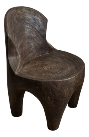 Sculptural Lounge Chair Carved From Solid Suar Wood, Modern Organic