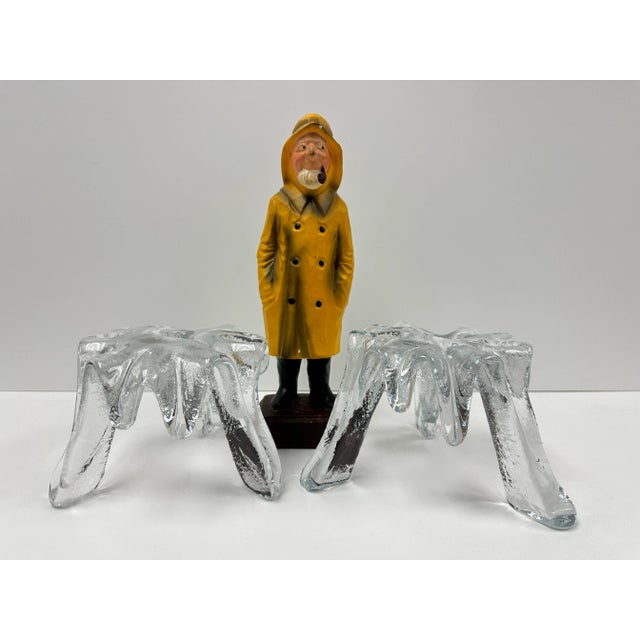 Blenko Pair of Early 21st Century Clear Blenko Glass Candlesticks in Icy Tripod Style For Sale - Image 4 of 11