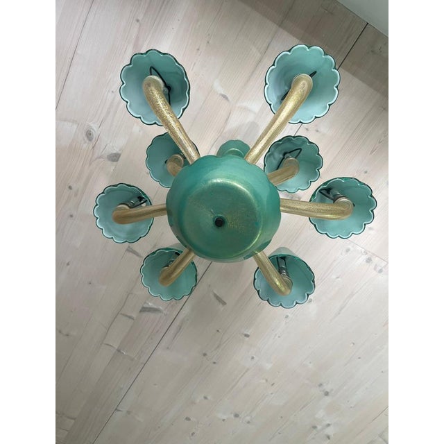 Gold Murano Chandelier with Green Gold Leaf 24K, 1960s For Sale - Image 8 of 11