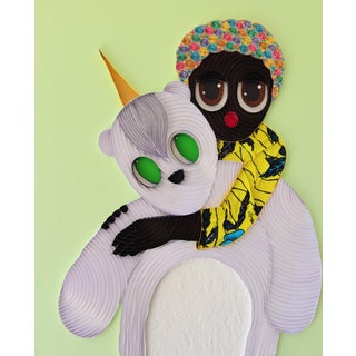 Plushie VII by Ayobola Kekere-Ekun | Mixed media Portrait of a person with a plush bear For Sale