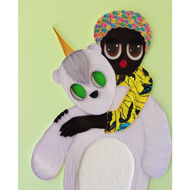Plushie VII by Ayobola Kekere-Ekun | Mixed media Portrait of a person with a plush bear For Sale