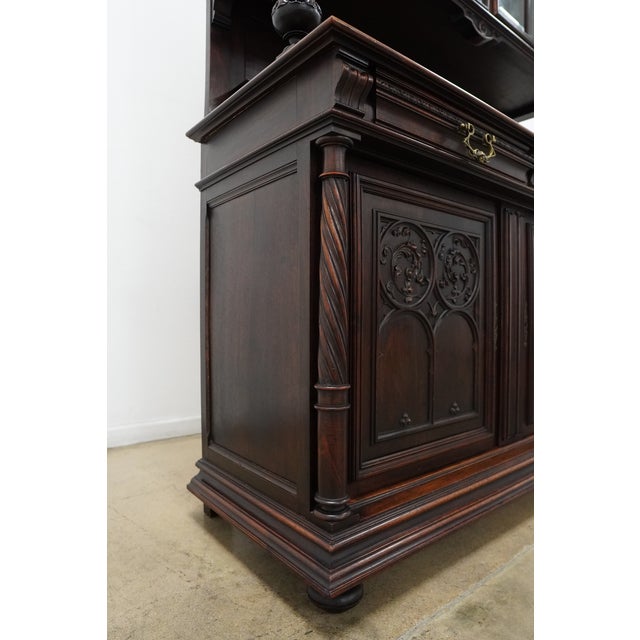 Vintage Gothic Revival Style Walnut Hutch Cabinet For Sale - Image 14 of 17