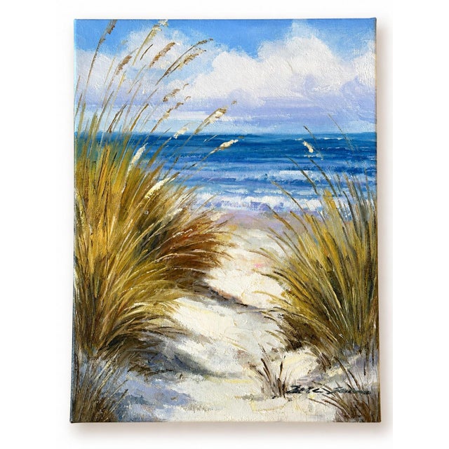 Coastal Serene Beach Dune Grasses Scene – Oil Painting on Canvas by Eric Son For Sale - Image 3 of 4