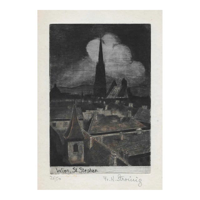 Antique Nighttime View of Vienna Color Etching For Sale