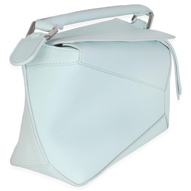 Traditional Blue Iceberg Classic Calfskin Small Puzzle Edge Bag For Sale - Image 3 of 9