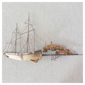 Brutalist Boat with Harbour Village Wall Sculpture by Curtis Jeré for Artisan House, USA, 1970s