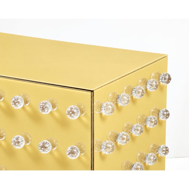 Contemporary Butter Yellow 90-Sphere Murano Glass Cabinet with Brass Legs from Justfurnituress SRL For Sale - Image 3 of 9